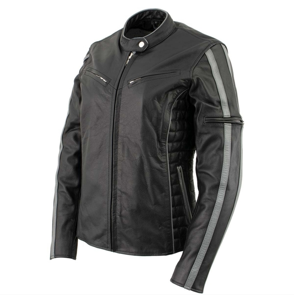 Xelement Women’s Black with Silver Multi Vented Leather Motorcycle Jacket - Picture 7 of 16